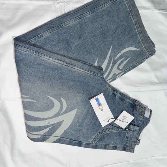 R13 Blue Jeans with Gray Tribal Pattern - Picture 2 of 2